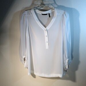 NWT Sofia Vergara White V-Neck Puffy Sleeve Blouse, Size XS